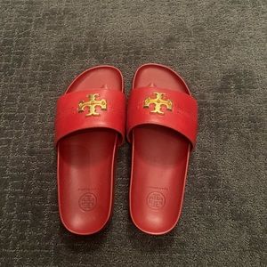 Tory Burch Everly Slide Sandals with gold hardware